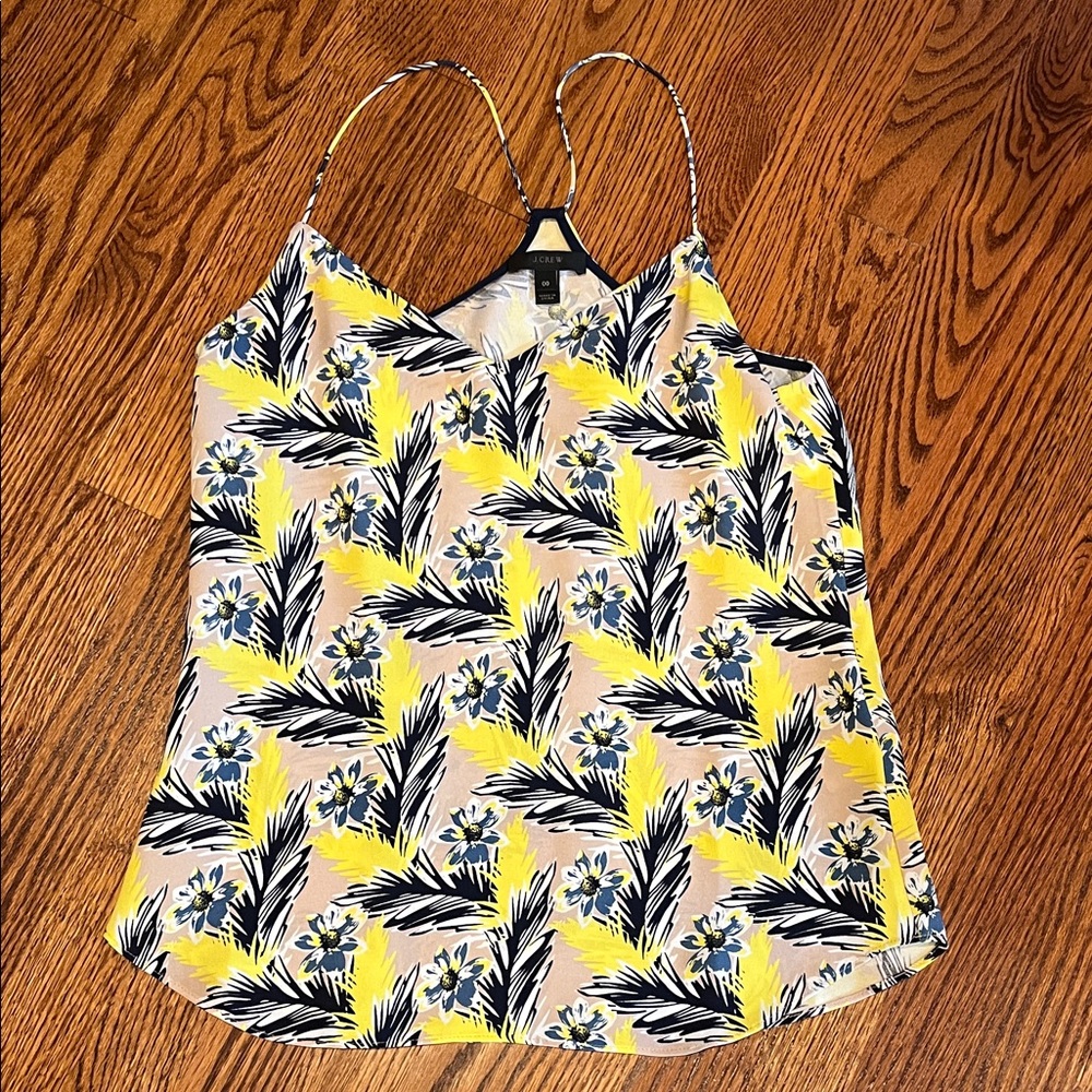 J. Crew 100% silk Yellow and Black Floral Camisole